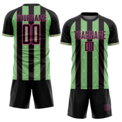Pinstripe Jersey Sublimation Custom Uniform Black Sports Soccer Pea Line Green-Pink