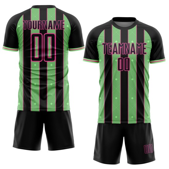 Pinstripe Jersey Sublimation Custom Uniform Black Sports Soccer Pea Line Green-Pink