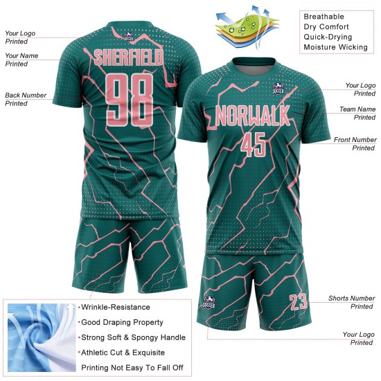 Jersey Teal Uniform Pink-White Custom Medium Sublimation Sports Soccer Lightning Jersey Teal Uniform Pink-White Custom Medium Sublimation Sports Soccer Lightning