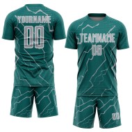 Gray-White Teal Lightning Sublimation Jersey Custom Sports Soccer Uniform