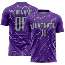 Sublimation Custom Sports Purple Gray-Black Lightning Soccer Jersey Uniform