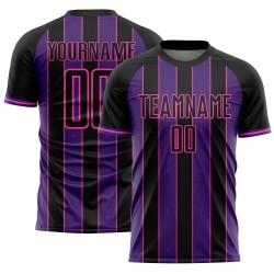 Pinstripe Purple-Pink Soccer Sublimation Uniform Black Jersey Sports Line Custom