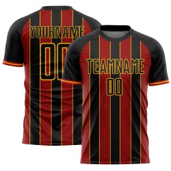 Red-Gold Pinstripe Sublimation Black Soccer Custom Line Uniform Sports Jersey