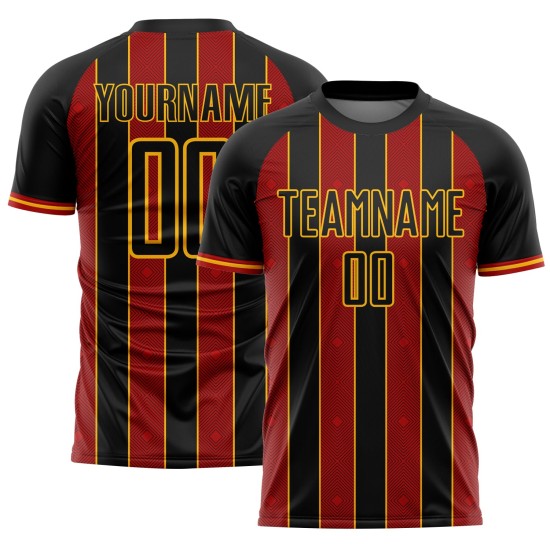 Red-Gold Pinstripe Sublimation Black Soccer Custom Line Uniform Sports Jersey