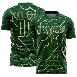 Sublimation Uniform Cream Soccer Green Jersey Lightning Custom Sports