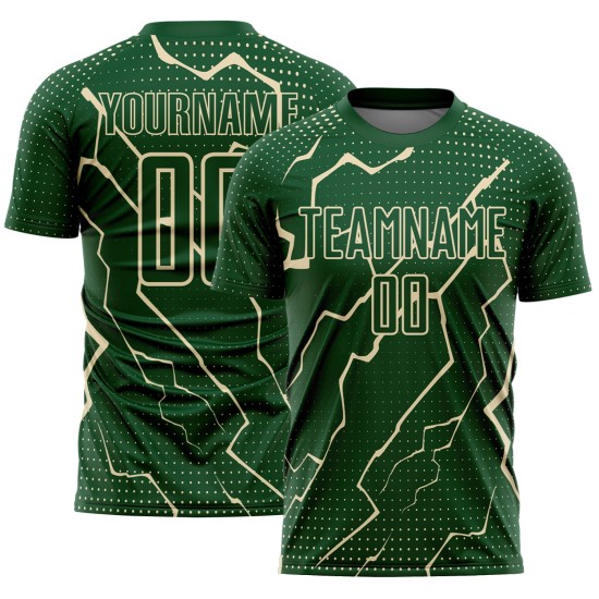Sublimation Uniform Cream Soccer Green Jersey Lightning Custom Sports