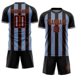 Black Line Blue-Orange Custom Soccer Pinstripe Sports Sublimation Uniform Light Jersey