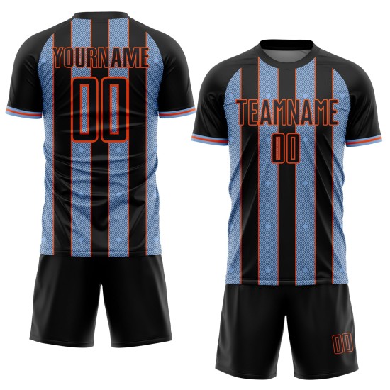 Black Line Blue-Orange Custom Soccer Pinstripe Sports Sublimation Uniform Light Jersey