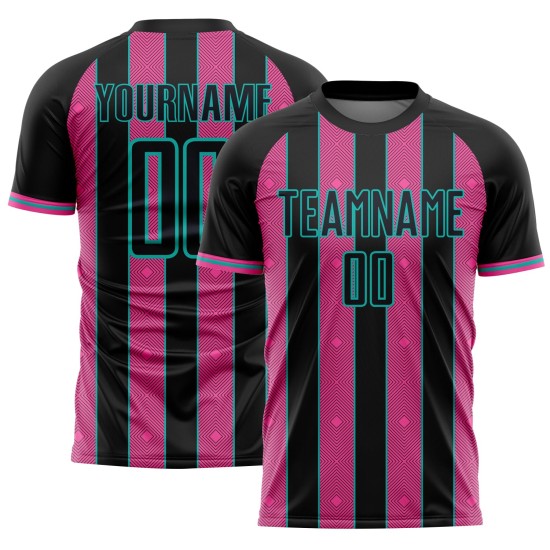 Soccer Uniform Pink-Aqua Black Pinstripe Sports Jersey Sublimation Custom Line