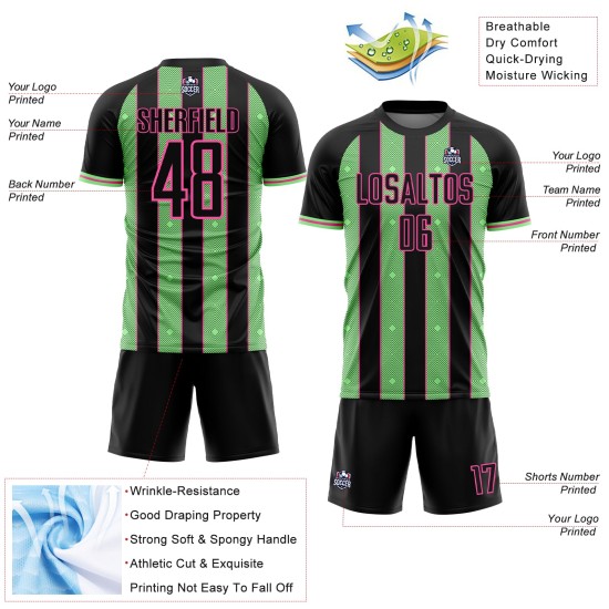 Pinstripe Jersey Sublimation Custom Uniform Black Sports Soccer Pea Line Green-Pink