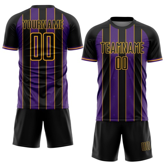 Soccer Line Pinstripe Jersey Sublimation Uniform Sports Custom Purple-Gold Black Soccer Line Pinstripe Jersey Sublimation Uniform Sports Custom Purple-Gold Black
