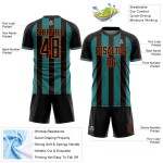Sports Custom Sublimation Line Soccer Teal-Orange Uniform Pinstripe Black Jersey