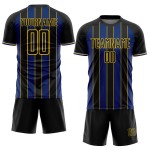 Pinstripe Royal-Yellow Sublimation Black Custom Line Soccer Jersey Sports Uniform