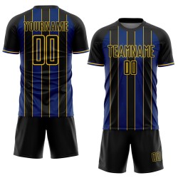 Pinstripe Royal-Yellow Sublimation Black Custom Line Soccer Jersey Sports Uniform