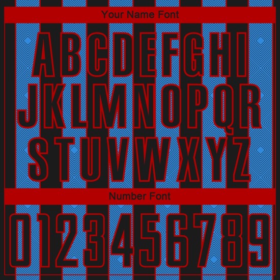 Sublimation Custom Sports Uniform Pinstripe Powder Line Black Blue-Red Soccer Jersey