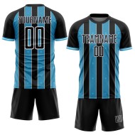Blue-White Jersey Line Sublimation Sports Uniform Black Soccer Sky Custom Pinstripe