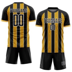 Black Custom Sports Uniform Line Gold-White Jersey Soccer Pinstripe Sublimation