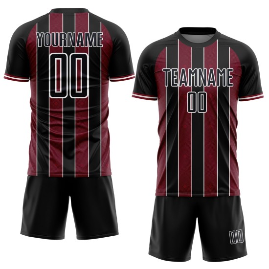Sports Crimson-White Black Jersey Line Pinstripe Soccer Uniform Custom Sublimation