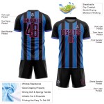 Soccer Powder Sublimation Jersey Pinstripe Line Sports Black Custom Uniform Blue-Pink