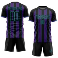 Custom Sports Soccer Sublimation Uniform Pinstripe Purple-Teal Line Jersey Black