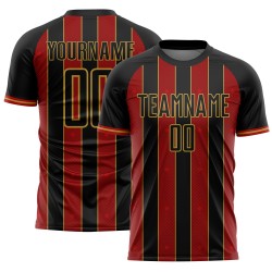 Sublimation Gold Sports Line Jersey Soccer Custom Uniform Red-Old Pinstripe Black