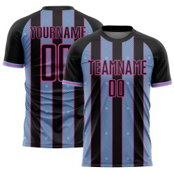 Sublimation Light Blue-Pink Jersey Pinstripe Uniform Soccer Line Sports Black Custom