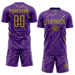 Sports Gold-Black Uniform Purple Lightning Sublimation Custom Jersey Old Soccer