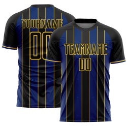 Pinstripe Royal-Yellow Sublimation Black Custom Line Soccer Jersey Sports Uniform