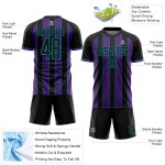 Custom Sports Soccer Sublimation Uniform Pinstripe Purple-Teal Line Jersey Black