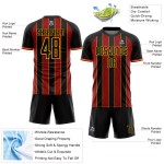 Red-Gold Pinstripe Sublimation Black Soccer Custom Line Uniform Sports Jersey