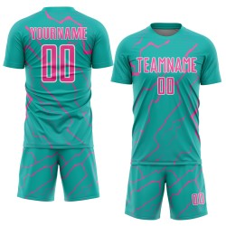 Lightning Soccer Jersey Sports Uniform Custom Aqua Sublimation Pink-White