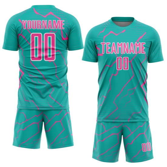 Lightning Soccer Jersey Sports Uniform Custom Aqua Sublimation Pink-White
