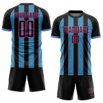 Blue-Pink Custom Sublimation Jersey Pinstripe Uniform Sports Soccer Black Sky Line