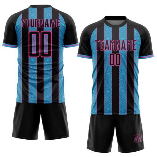Blue-Pink Custom Sublimation Jersey Pinstripe Uniform Sports Soccer Black Sky Line