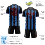 Sublimation Custom Sports Uniform Pinstripe Powder Line Black Blue-Red Soccer Jersey