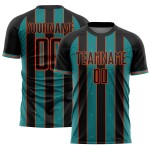 Sports Custom Sublimation Line Soccer Teal-Orange Uniform Pinstripe Black Jersey