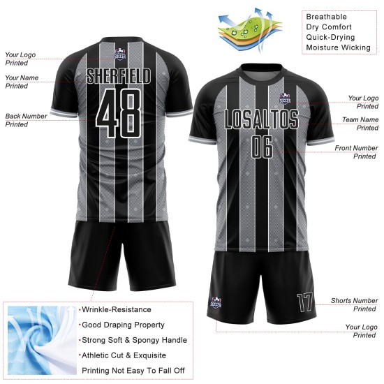 Pinstripe Black Jersey Soccer Sublimation Gray-White Uniform Line Custom Sports