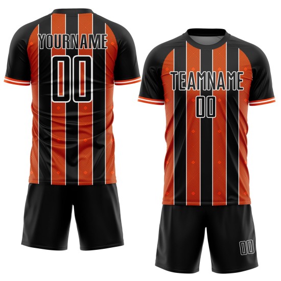 Sublimation Orange-White Jersey Soccer Black Custom Line Pinstripe Uniform Sports
