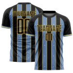Light Sublimation Blue-Yellow Jersey Custom Line Sports Pinstripe Soccer Uniform Black