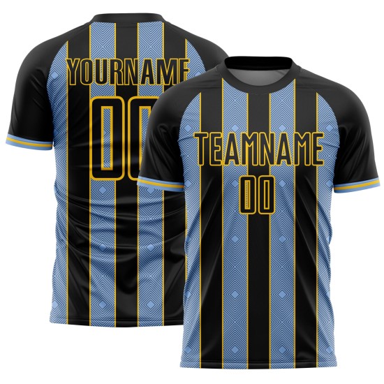 Light Sublimation Blue-Yellow Jersey Custom Line Sports Pinstripe Soccer Uniform Black