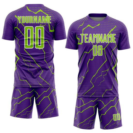 Uniform Purple Soccer Sports Custom Green-White Lightning Jersey Sublimation Neon