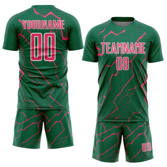 Uniform Green Custom Soccer Pink-White Neon Sports Kelly Sublimation Jersey Lightning Uniform Green Custom Soccer Pink-White Neon Sports Kelly Sublimation Jersey Lightning