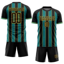 Custom Pinstripe Uniform Jersey Sports Sublimation Teal-Yellow Soccer Black Line