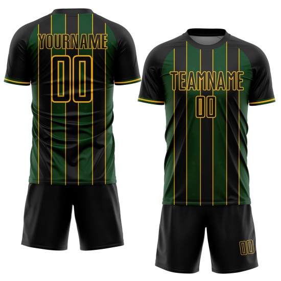 Green-Gold Uniform Custom Jersey Soccer Line Sublimation Black Pinstripe Sports