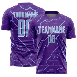Soccer Sublimation Uniform Jersey Sports Lightning Light Purple Blue-White Custom