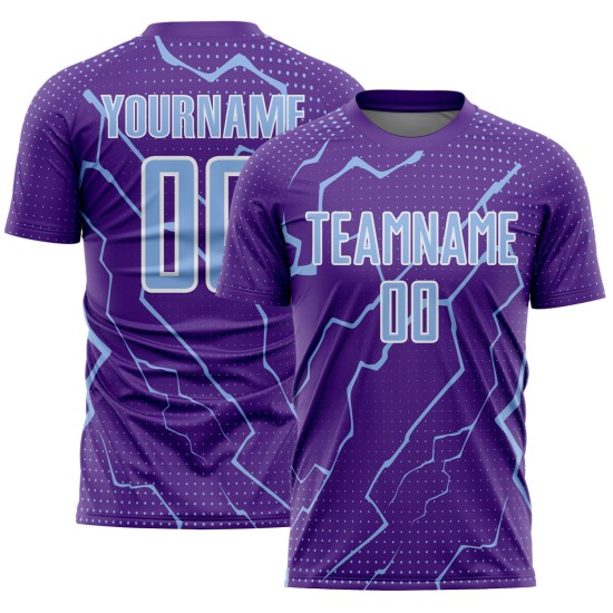 Soccer Sublimation Uniform Jersey Sports Lightning Light Purple Blue-White Custom