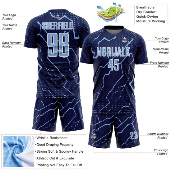 Jersey Sports Uniform Light Sublimation Lightning Navy Custom Soccer Blue-White Jersey Sports Uniform Light Sublimation Lightning Navy Custom Soccer Blue-White