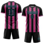 Uniform Sports Jersey Soccer Black Pinstripe Custom Pink-Teal Sublimation Line