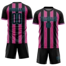 Uniform Sports Jersey Soccer Black Pinstripe Custom Pink-Teal Sublimation Line