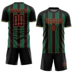 Kelly Custom Soccer Green-Orange Uniform Pinstripe Sports Black Sublimation Line Jersey